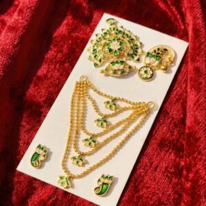 वल्लभ राजसी मीनाकारी स्वर्ण श्रृंगार – कमल कुंडल एवं हरित आभा अलंकार सेट