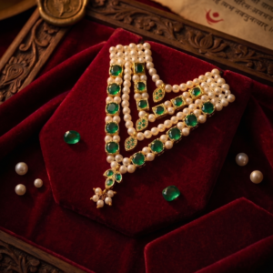 चांदी पन्ना कुंदन त्रिसर माला विद मोती (Chandi Panna Kundan 3 Ser Mala with Pearls)
