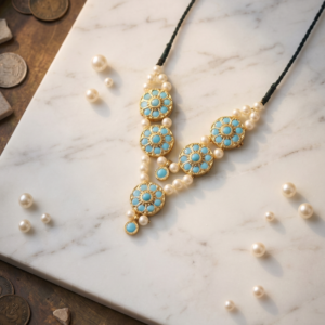 चांदी फिरोजा फूल माला विद मोती (Chandi Firoza Phool Mala with Pearls)